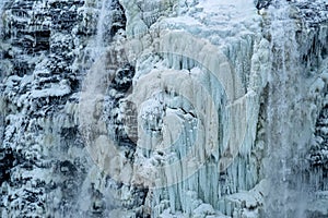 Waterfalls in Letchworth State Park view during winter. USA