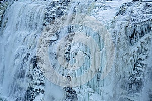 Waterfalls in Letchworth State Park view during winter. USA