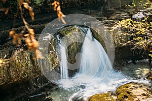 Waterfalls In Martvili Canyon, Georgia. Landscape Abasha River.