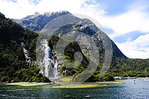 Waterfalls in Milford Sound New Zealand