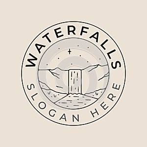 waterfalls national park line art logo vector with emblem illustration template design
