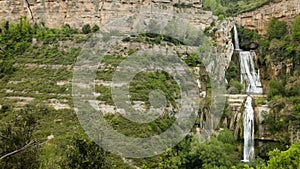 waterfalls near Sant Miquel del Fai monastery in Spain