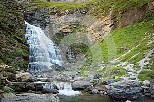 Waterfalls in Ordesa and monte perdido national park in Pyrinees range in Spain, Huesca, Cola de Caballo