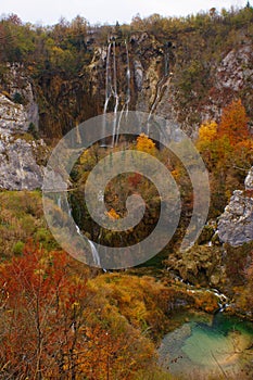 Waterfalls on Plitvice Lakes in Autumn