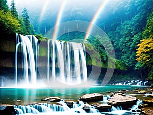 Waterfalls with rainbows Capture the animal in its natural environment Soft made with generative ai