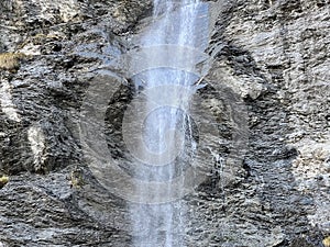 Waterfalls on the SchrÃ¤abach creek in the Calfeisental alpine valley and in the UNESCO World Heritage Tectonic Arena Sardona