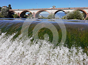 The waterfalls of the Serchio river in Lucca