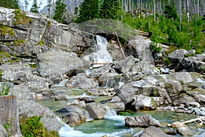 Vodopády na potoku Studený potok ve Vysokých Tatrách v létě, Slovensko