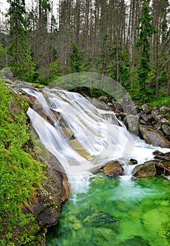 Waterfalls at stream Studeny potok in High Tatras mountains, Slovakia