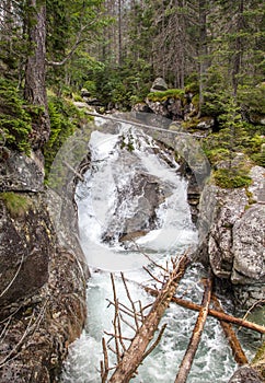 Waterfalls at stream Studeny potok in High Tatras, Slovakia