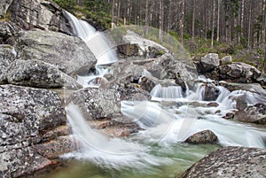 Waterfalls at stream Studeny potok in High Tatras, Slovakia