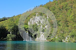 Waterfalls to lake Ganovac on Plitvicka Jezera in Croatia