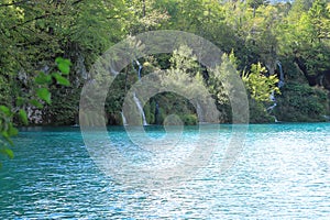 Waterfalls to lake Ganovac on Plitvicka Jezera in Croatia photo