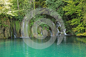 Waterfalls to lake Ganovac on Plitvicka Jezera in Croatia photo