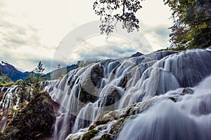 Waterfalls and Trees in Jiuzhaigou Valley, Sichuan, China