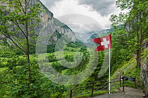 Waterfalls valley near the place Trummelbach Falls in Swissland.