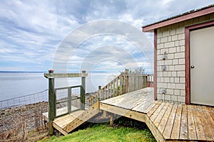 Waterfront beach boat house storage shed.