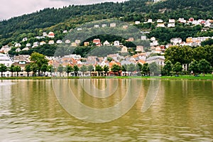 Waterfront in Bergen with buildings. Norway