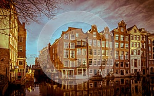 Waterfront Canal houses Armbrug Amsterdam retro look