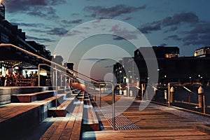 Waterfront diners at night photo