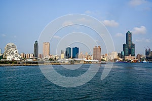 Kaohsiung, coastal city in Taiwan, panoramic view seen from seaside photo