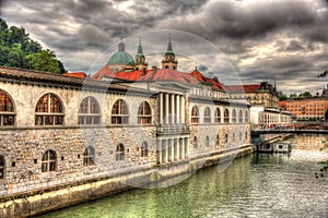 Waterfront in Ljubljana, Slovenia