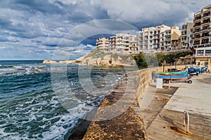 Waterfront of Marsalforn on Gozo island, Mal