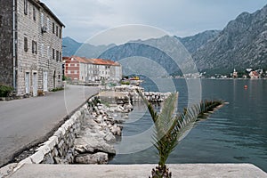Waterfront in Muo, in Kotor Bay in Montenegro