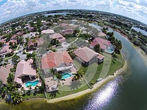 Waterfront neighborhood aerial view