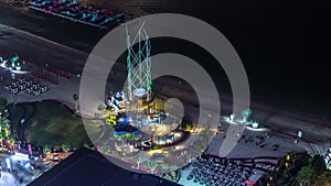 Waterfront overview Jumeirah Beach Residence JBR skyline aerial night timelapse