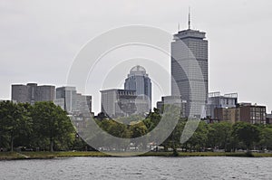 Waterfront Panorama with Prudential Tower from Boston in Massachusettes State of USA
