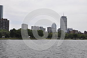 Waterfront Panorama with Prudential Tower from Boston in Massachusettes State of USA