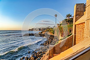 Waterfront properties at San Diego California coast with ocean and sunset view