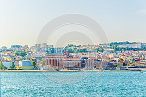 waterfront of river tajo in lisbon with palacio national de ayuda, Portugal photo