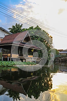 Waterfront and rural atmosphere at Khlong Bang Ramat,a canal in Thonburi side of Bangkok,Thailand