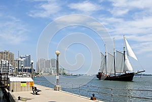 Waterfront with sailboat