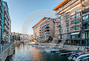 The waterfront of Tjuvholmen in Oslo, Norway