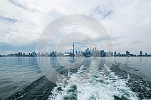 Waterfront view of Toronto City Skyscrapers along with CN Tower and Rogers Centre, Scarborough districts in summer, a view from To