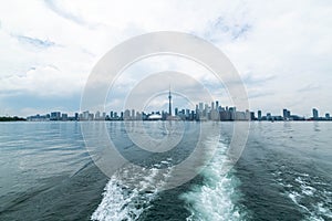 Waterfront view of Toronto City Skyscrapers along with CN Tower and Rogers Centre, Scarborough districts in summer, a view from To