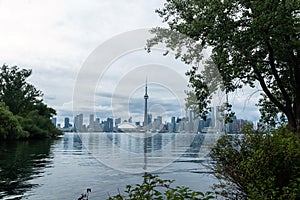 Waterfront view of Toronto City Skyscrapers along with CN Tower and Rogers Centre, Scarborough districts in summer, a view from To