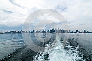 Waterfront view of Toronto City Skyscrapers along with CN Towerand Rogers Centre, Scarborough districts in summer, a view from To