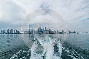 Waterfront view of Toronto City Skyscrapers along with CN Towerand Rogers Centre, Scarborough districts in summer, a view from To