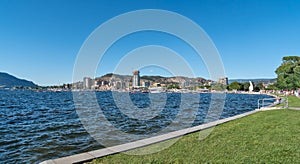 Waterfront walkway through the park in downtown of Kelowna