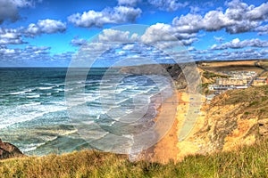 Watergate Bay Cornwall England UK north coast between Newquay and Padstow in colourful HDR