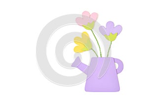 Watering can and flowers paper cut on white background