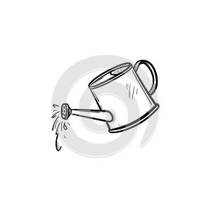 Watering can hand drawn sketch icon.