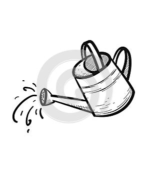 Watering can hand drawn sketch icon.