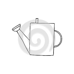 Watering can icon, sticker. sketch hand drawn doodle style. vector monochrome minimalism. water, gardening, garden