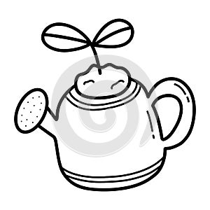 Watering can outline, hand drawn outline,coloring book photo
