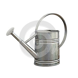 Watering can, shiny aluminum gardening tool isolated on white background 3d rendering